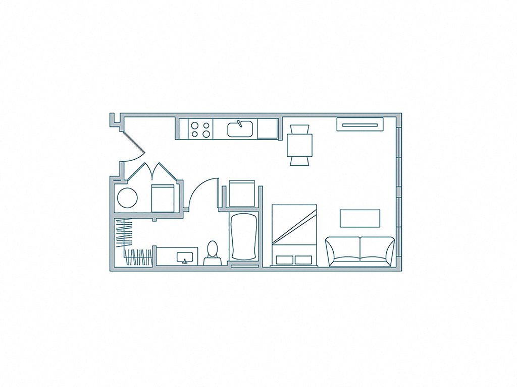 Floor plan for studio, 1 bath, 467 sqft